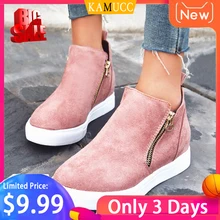 Женская повседневная обувь из искусственной кожи со скрытым подъемом чистый модная обувь с молнией сбоку; обувь кроссовки противоскользящей подошвой Дамская обувь