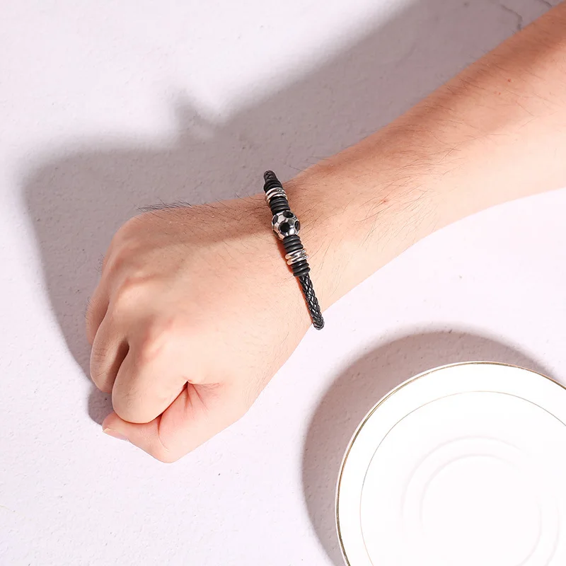 Hot sale 20.5CM long titanium steel football accessories leather men's bracelet&bangles