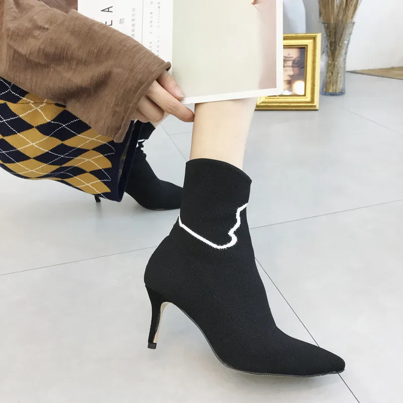 

Shoes Low Heels booties Boots Stockings Booties Ladies Winter Women Lace Up Bootee Woman 2019 Med Sock Autumn Rubber Pointy