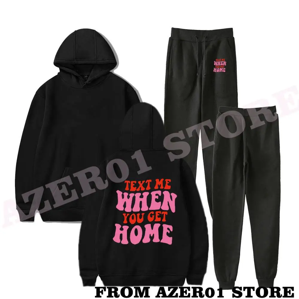 

New Lonely Ghost Text Me When You Get Home Print Fall Suit Hoodies Hooded Ankle Banded Pant Two Piece Set Street clothes