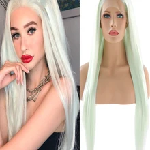 RONGDUOYI шелковистый прямой светильник, зеленый синтетический парик на кружеве для женщин, парики для косплея, жаростойкие волоконные волосы, парик, сделанный вручную