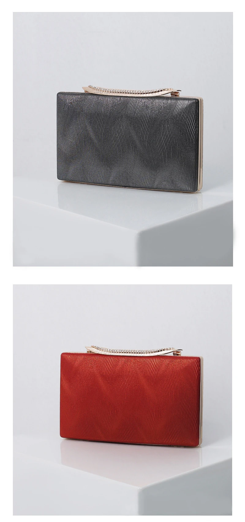 Luxy Moon PU Leather Clutch Bag Grey and Red Front View