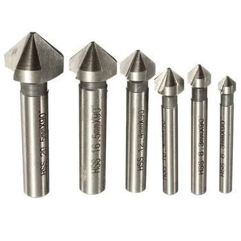 

New 6Pcs 3 Flute 90° HSS Countersink Chamfer Cutter End Mill Drill Milling Tool