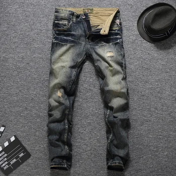 

Italian Fashion Men Jeans Vintage Retro Style Slim Fit Ripped Jeans Homme Balplein Brand Jeans Men Cotton Denim Biker Jeans Men