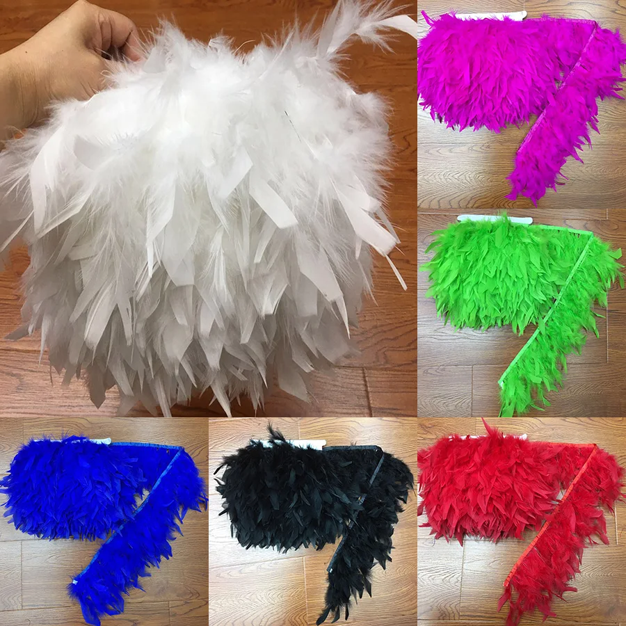 

Wholesale High Quality 2Yards 13-18cm/5-7inch Turkey Feather Ribbon Turkey Feathers Trim Fringe Clothing Decoration Plume Trim