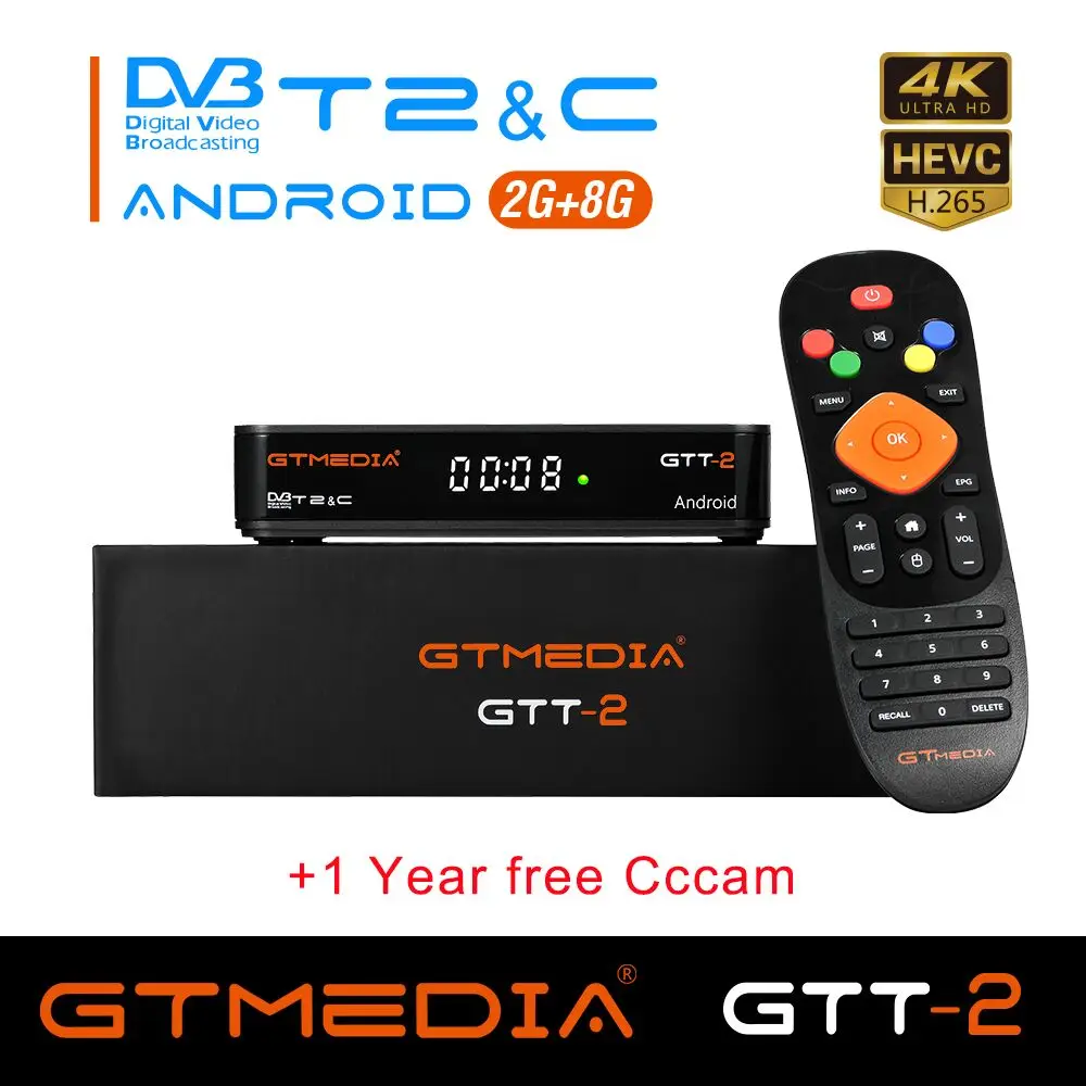 

GTMEDIA GTT2 DVB-T2/Cable(J83.A/C)/ATSC-C/ISDBT Android 6.0 TV BOX 2GB 8GB 4K H.265 WiFi Built-in Wifi 2.4G FREE 1year ccam