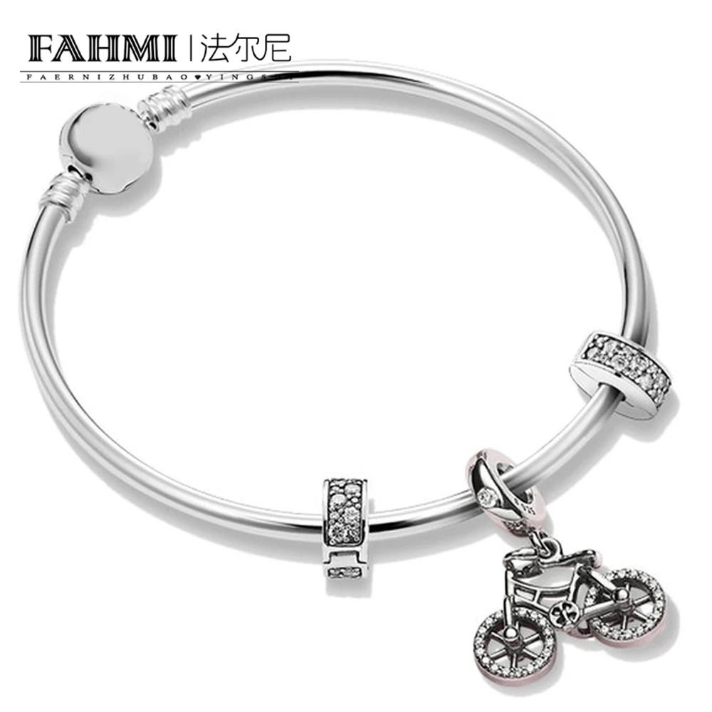 

FAHMI 100% 925 Sterling Silver ZT0261 Commemorative Moments Spring Strings Gift Bracelet Set Bicycle Hanging Glamour Jewelry