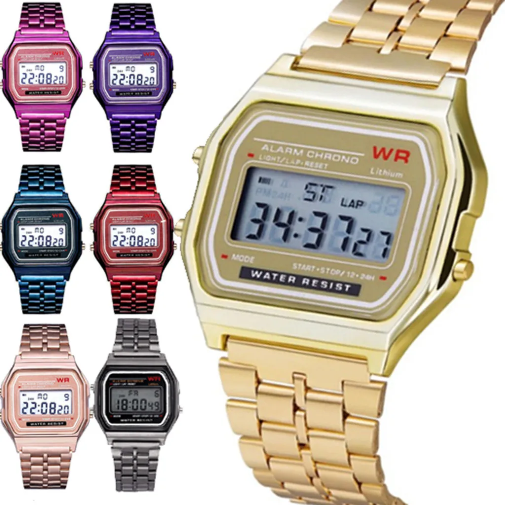 Светодиодный часы для мужчин и женщин, светодиодный, цифровые часы, водонепроницаемые, золотые наручные часы, мужские часы, часы, аксессуары для женщин