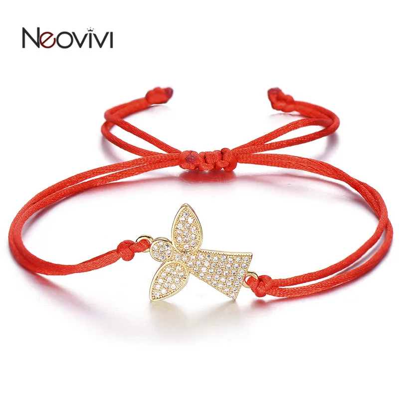 

Neovivi White CZ Angle Bracelets DIY Micro Pave Zircon Charm Red Black Rope String Bracelets Women Jewelry Girl Birthday Gifts