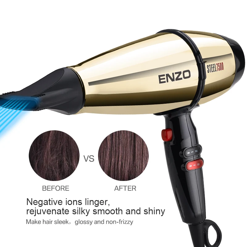Secador de Cabelo Enzo Profissional Difusor Poderoso Escova ac Motor Todo Metal Forte Vento Barbeiro Salão Ferramentas Bico 7500w 6 Eletrodomésticos