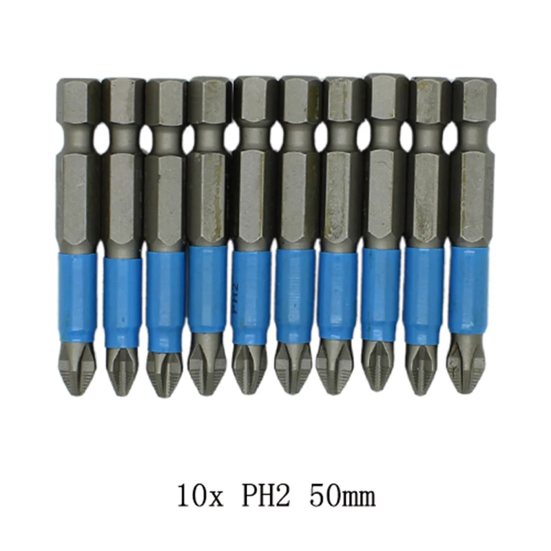 

6Pcs 50mm PH2 Cross Bit Drill Head Screwdriver Bits Hand Tools Anti Slip Electric Hex Shank Magnetic Screwdriver Drill Bit