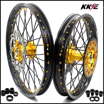

KKE 21/19 COMPLETE MX WHEELS SET FOR SUZUKI RM125 RM250 1996-2000 REAR 220MM DISC GOLD NIPPLE BLACK SPOKE