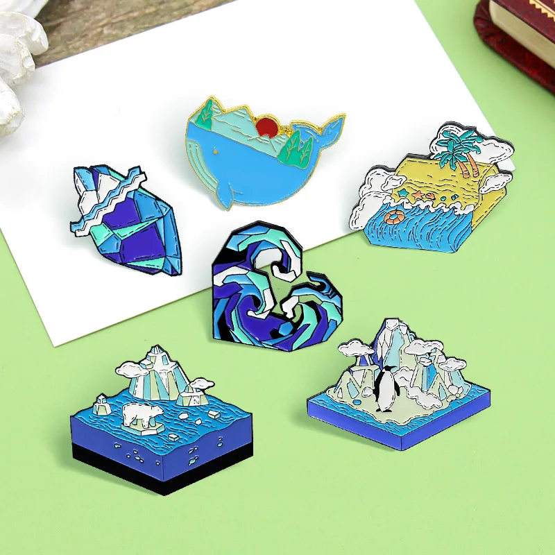 Spille Serie Ocean Custom Ocean Heart Sandy Beach Whale Penguin Polar Bear Smalto Spille Distintivi Per Bambini Amici Gioielli Regali