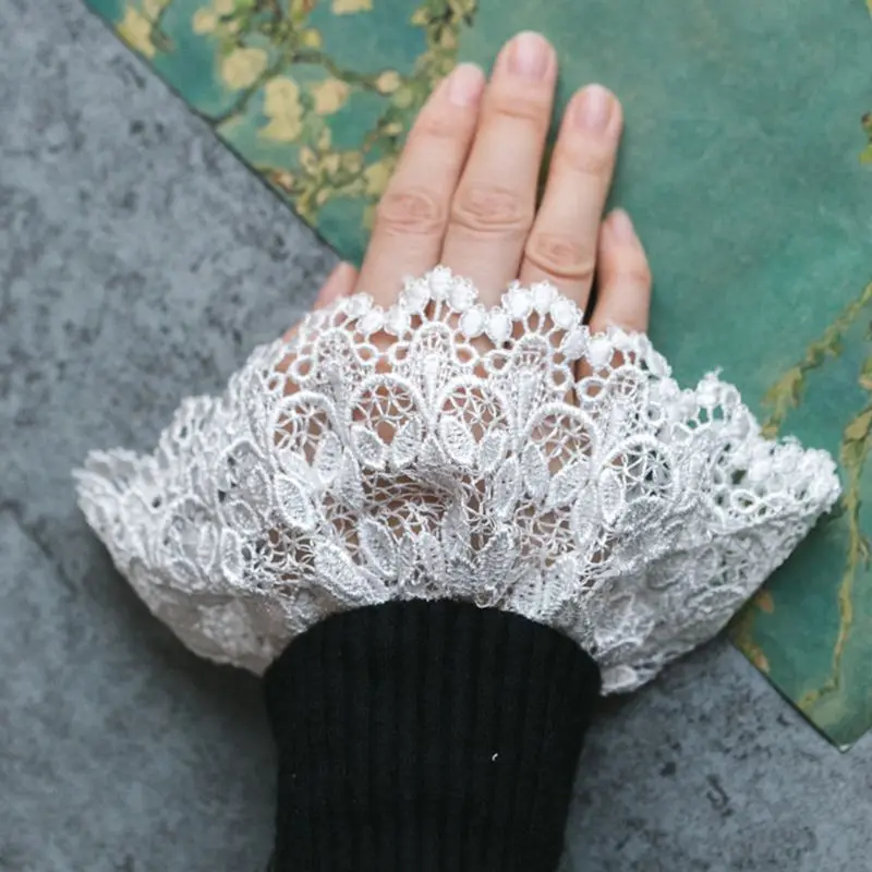 2 шт./пара Для женщин девушки поддельные манжеты перчатки крючком кружево с цветочным мотивом плиссированные с рюшами полые
