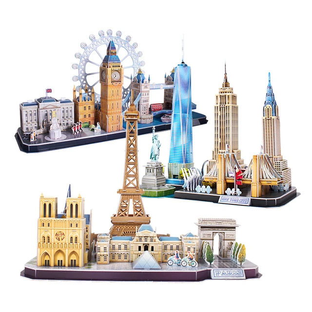 Jogo de quebra-cabeça 3d, brinquedo em miniatura, city, paris, nova york,  moscow, famosa montagem de