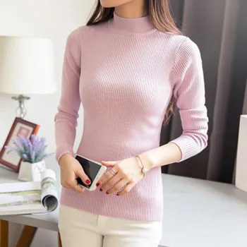 

Autumn Winter New Slim Solid Color Women Sweater Korean Style Turtleneck Long Sleeve Knit Pullover