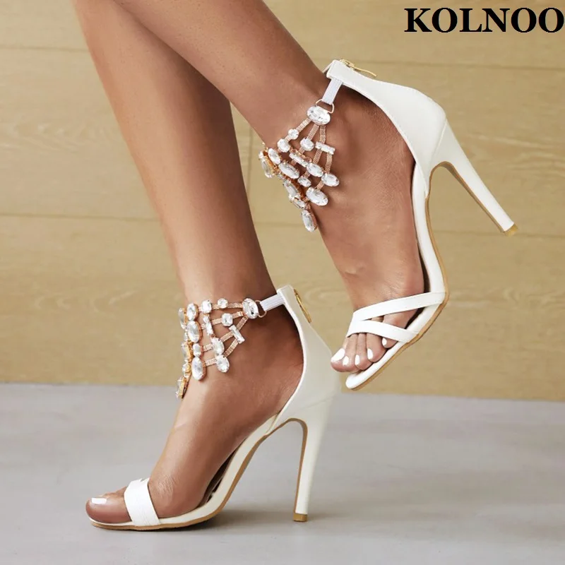 

Kolnoo New 2022 Handmade Ladies High Heel Sandals Rhinstone Crystals Summer Real Photos Evening Party Prom Fashion Daily Shoes