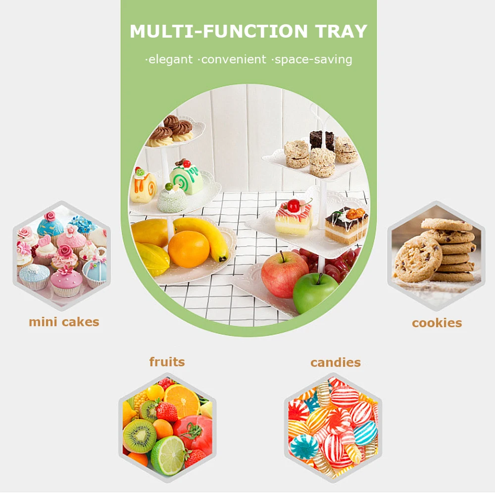 3 Tier Plastic Cake Stand Afternoon Tea Wedding Plates Party Dessert Plate Fruits Vegetable Storage Rack Tableware Tools Holder