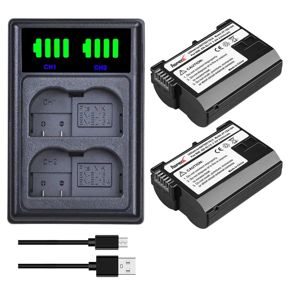 Зарядное устройство со светодиодной подсветкой и двумя USB портами для Nikon D500 D600 D610