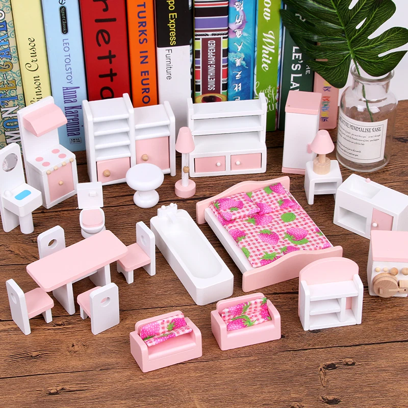 Factory Sales Children Play House Toys GIRL'S Mini Model House Small Villa Room Furniture Set Wooden Quality Baby