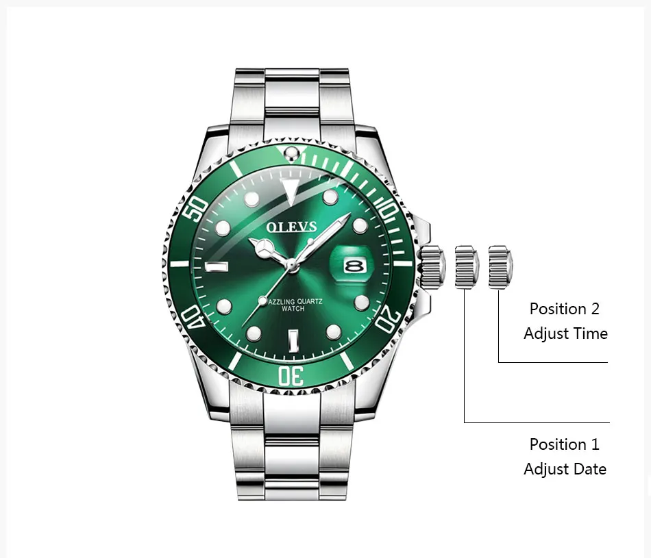 OLEVS Mens Watches Top Brand Luxury Fashion Waterproof Luminous Hand Green Dial Quartz Sports Wristwatch Gifts for Men