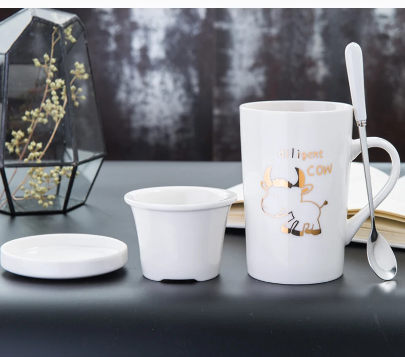 Креативная мультяшная 12 зодиакальная керамическая чашка индивидуальная чайная чашка с крышкой Ложка кофейная чашка офисная чайная чашка