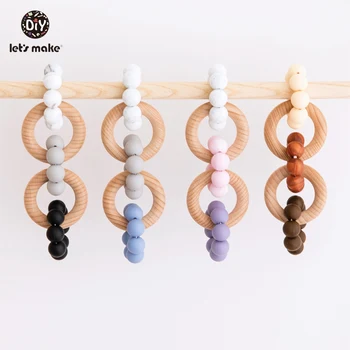 

Let's Make 1pc Baby Teethers Silicone Beads Teething Toys Double Beech Wooden Teething Ring DIY Nursing Bracelet Baby Rattles