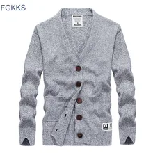 FGKKS, качественный брендовый мужской кардиган, свитера, мужской однотонный приталенный свитер, пальто, мужской модный Повседневный свитер, топы
