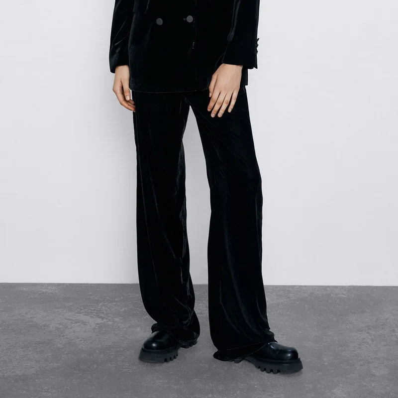 Женские брюки осень новые модные черные бархатные с эластичной талией современные женские длинные брюки