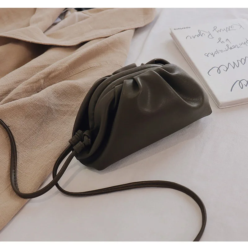 Beige Новинка, Ретро стиль, модная плиссированная Сумочка для пышек, женская мягкая кожаная складная сумка на застежке, мини сумка через плечо - Color: Beige