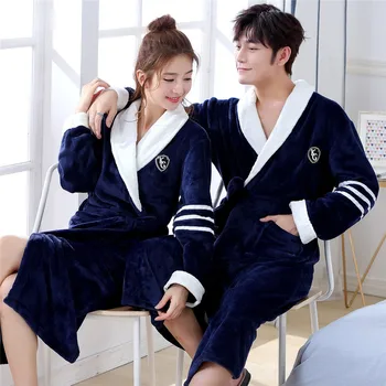 

Solid Navy Blue Men Kimono Robegown Comfortable Casual Soft Bathrobe Gown Flannel Keep Warm Plus Size Sleepwear Nightgown