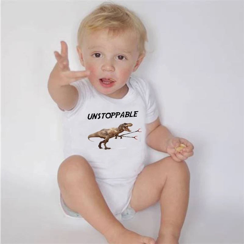 UNSTOPPABLE T Rex унисекс Детские ромперы для младенцев Забавный комбинезон с короткими