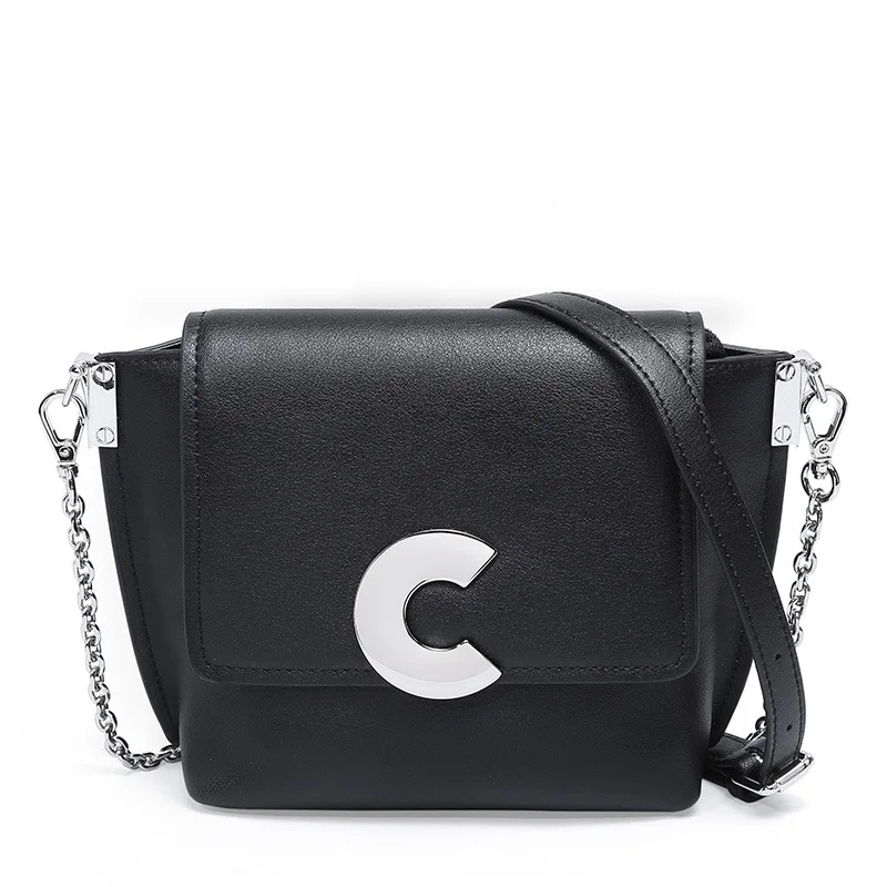 

Newest C Letter Design Chain Shoulder Strap Women Flap Shoulder Bags Fashion Brand Women Small Luxury Cow Leather Messenger Bags