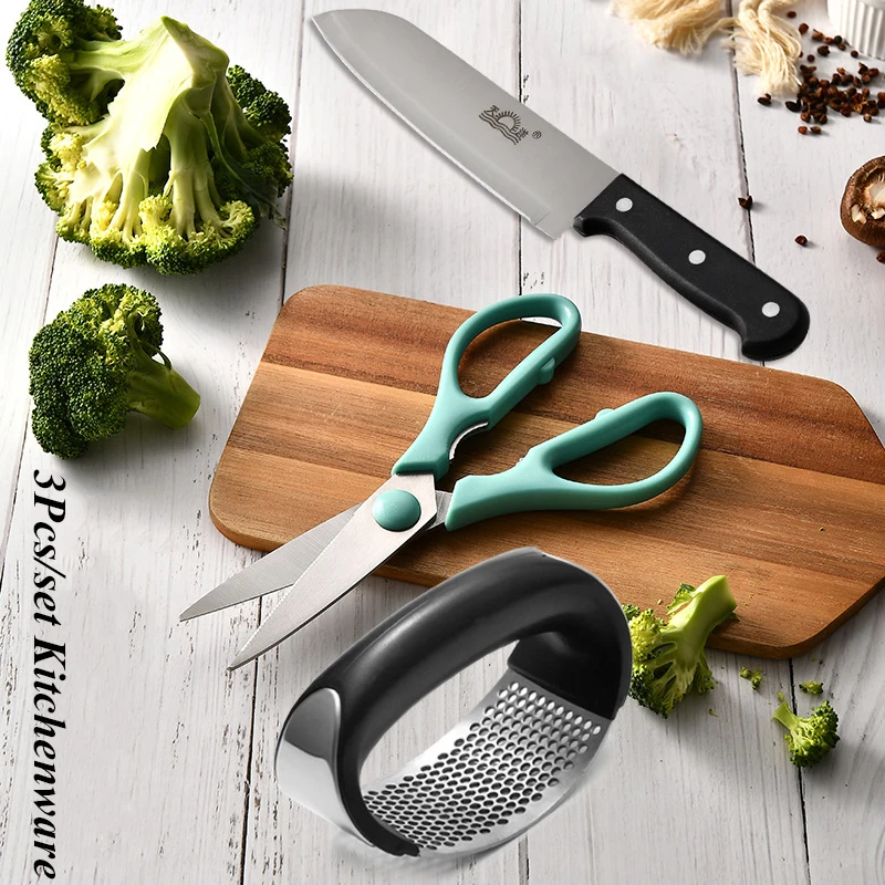 Кухонные ножи из нержавеющей стали, пресс для чеснока, нож шеф-повара, сжимающий нож-дробилка, кухонные ножницы, набор кухонных ножниц