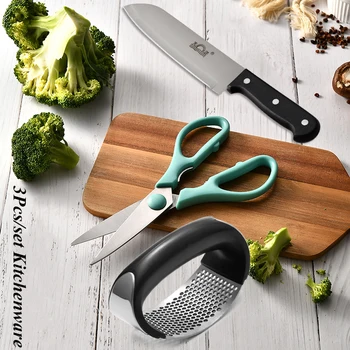 

Stainless steel Kitchen Knives Garlic Press Cutter Chef Knife Squeeze Crusher Knife Kitchen Scissors Food Scissor Set