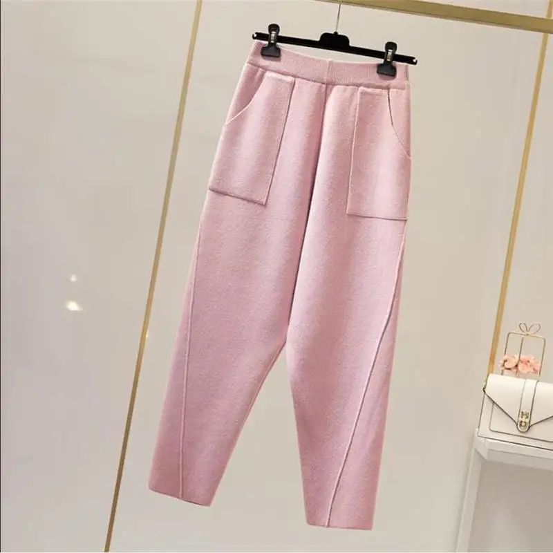 pink Для женщин Демисезонный Knitt эластичные Высокая Талия штанинами Fly шаравары жаночыя Однотонная повседневная обувь карман морковь Jogger V103 - Цвет: pink