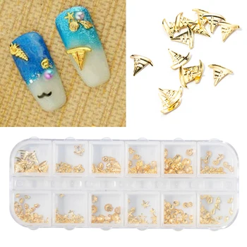 

1 Sets Gold Mixed Hollow Nail Art 3D Decorations Metal Frame Nail Jewelry Nail Rhinestone Mixed Size AB/Clear Real Dried Flower