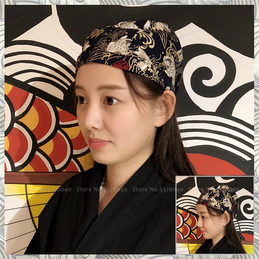 Для женщин Для мужчин повар ресторана Harajuku поварские головные уборы серия укиё-э принт японские суши Стиль Кухня Спецодежда Еда Услуги пиратские шапки