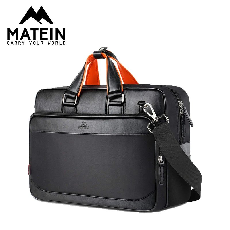 Black Matein, Офисные Сумки для мужчин, очень большие, 17 дюймов, кожаный портфель для ноутбука, для женщин, водонепроницаемые, деловые сумки для мужчин, дорожные сумки - Цвет: Black
