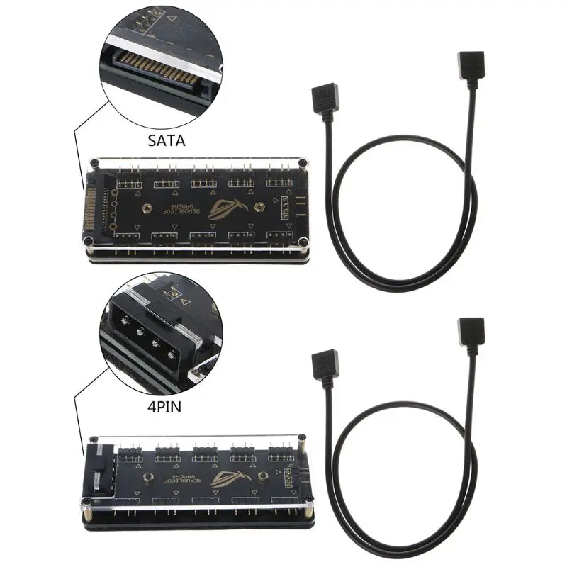 Адаптер разветвитель AURA SYNC 5 В 3 контактный RGB 10 SATA Power 3pin ARGB Удлинительный кабель