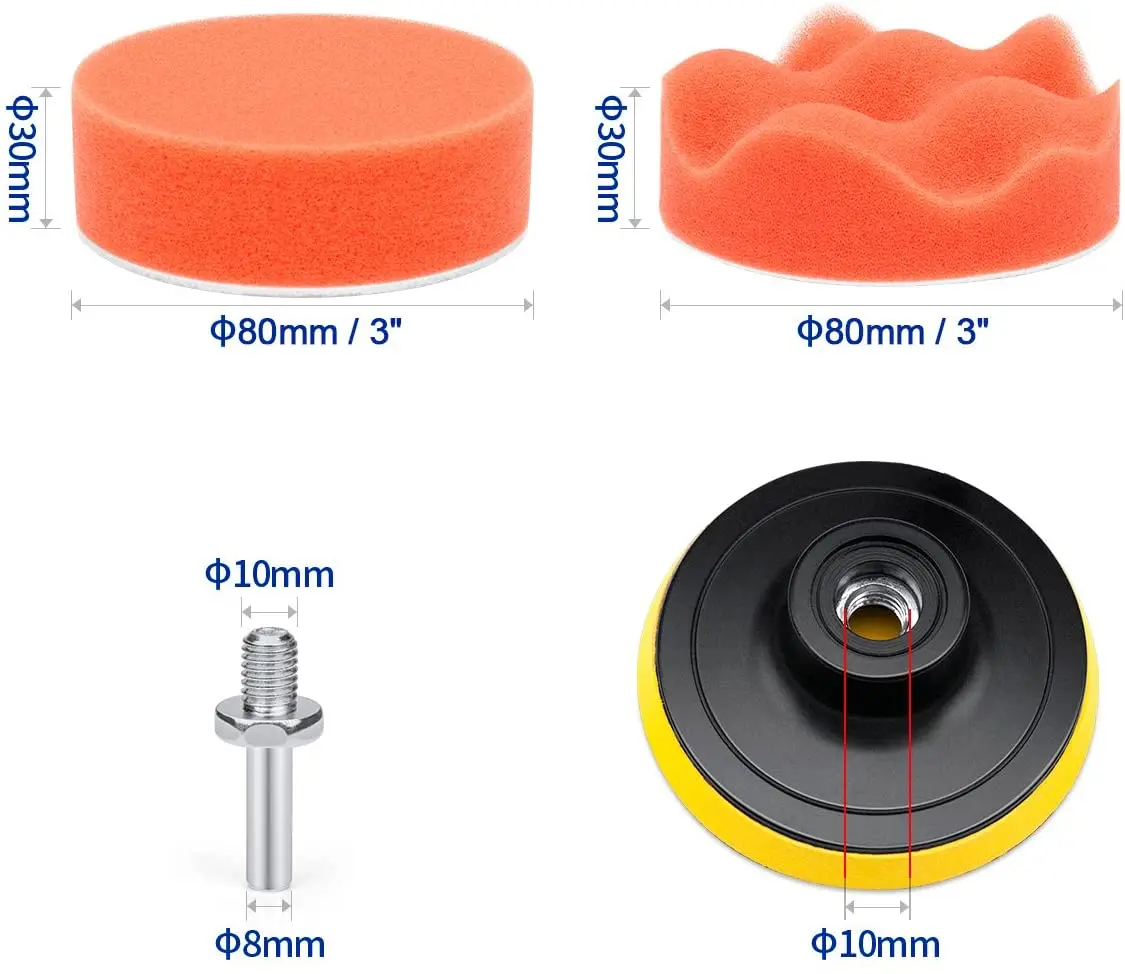 3inch Car Polishing Disc 11Pcs/Set Self-Adhesive Buffing Waxing Sponge Wool Wheel Polishing Pad Drill Adapter car polishing pad car polish pad car polishing sponge wool polishing pad polishing sponge set polishing wheel disc polishing wheel kit drill adapter for polishing
