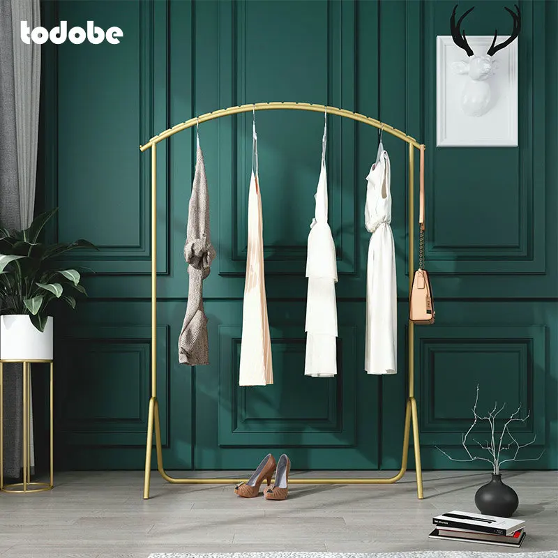 

Single Rod Arcuated Coat Rack Metal Floored Clothing Rack Bedroom Clothing Organizer Hat Display Stand Creative Clothes Hanger