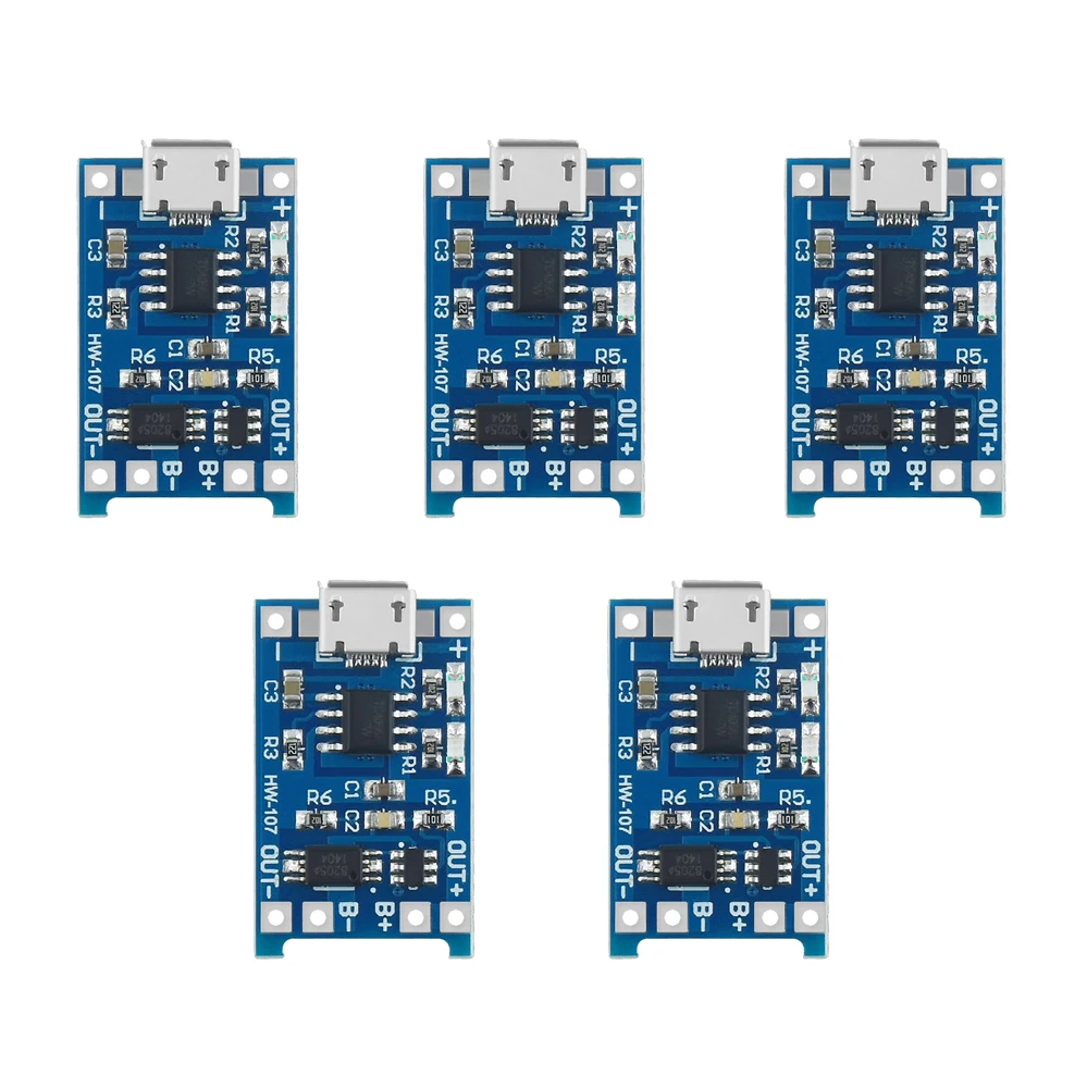 1/3/5PCS 5V 1A Micro USB 18650 Lithium Battery Charging Board Charger Module+Protection Dual Functions TP4056 | Электроника
