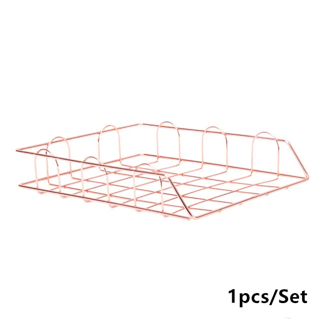 1pcs RoseGold Baffect офисный Штабелируемый Органайзер, полка для хранения книг, А4, бумага, файл, журнал, железные настольные полки для хранения, стойка, держатель - Цвет: 1pcs RoseGold