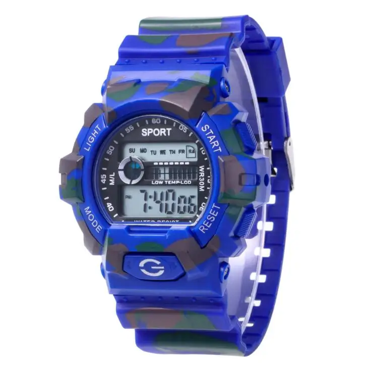 Новые многофункциональные водонепроницаемые часы для мальчиков, цифровые часы для девушек и мужчин, камуфляжные спортивные часы для отдыха, секундомер, будильник, браслет, подарок - Цвет: Radio blue