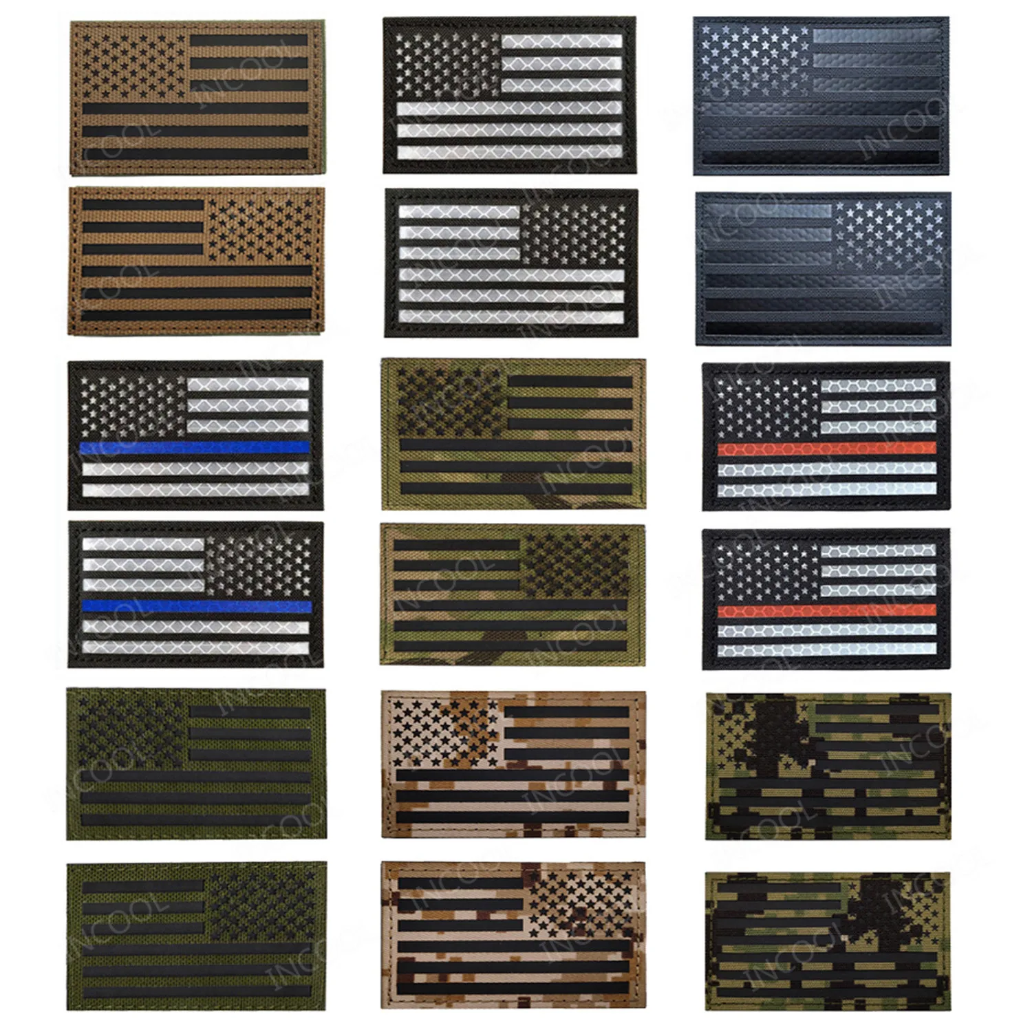 U-LIAN 2 Toppe Tattiche Con Bandiera USA – Riflettenti IR Ricamate – Velcro – 5x8 Cm – Bianco E Nero
