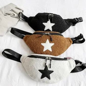 

Fashion Plush Fanny Waist Pack Bag for Women Girls Autumn Winter New Zipper Phone Money Pouch Star Pattern Chest Crossbody Bags