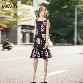 

High Quality Strap Dress 2020 Spring Summer Sweet Party Ladies Charming Flower Print Midi Party Sexy Mermaid Dress Club Wear