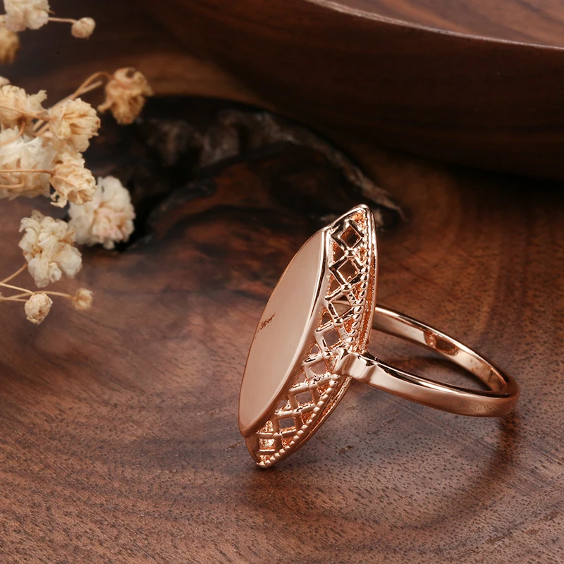 Wedding Rings Kinel Rings for Women 585 Rose Gold Simple Weaving Rhombus Rings Ethnic Bride Wedding Jewelry