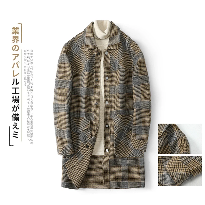 

2019 Autumn And Winter New Japanese Retro Men's Plaid Double-sided Cashmere Woolen Coat Fashion Casual Solid Color Shirt M-3XL